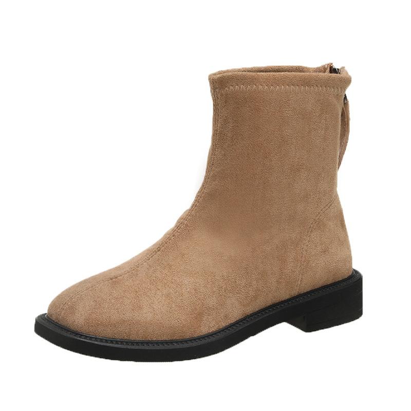 

Европейские и американские большие размеры низкий каблук простые короткие ботинки женские новые замшевые с задней молнией толстый каблук тонкие короткие ботинки Мартин 42
