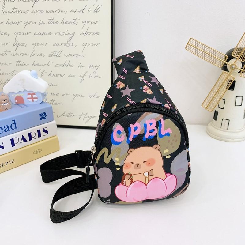 Cartoon Capybara Fun Kids Shoulder Bags Printed Animal Nylon Play Daily Use
