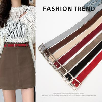 New Simple Matte Reverse Velvet Belt for Women Square Buckle High-end Genuine Leather Versatile Jeans Decorative Belt for Women