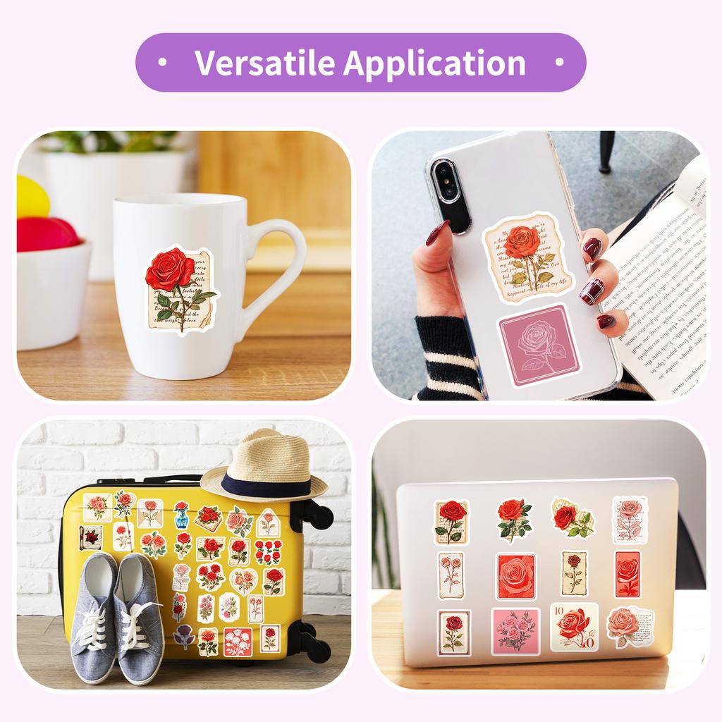 50Pcs Vintage Rose Stickers Set - Romantic Graffiti Decals for Valentine's Day & Journal Decor