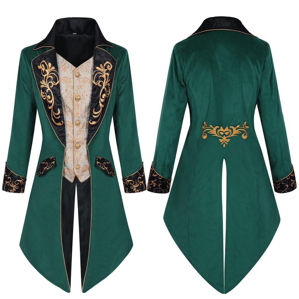 European & American Men's Steampunk Medieval Frock Coat for Cosplay & Stage Performance
