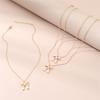 Fashionable Triple-layered Bowknot Necklace with Alloy Oil Drop Pendant for Women