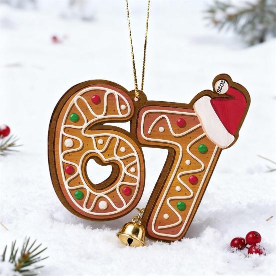 2 Pcs 67 Christmas Ornaments Funny Six Seven Gingerbread Hanging Ornament Acrylic Holiday Tree Decor Gift for Teens Kids Family Friends Coworkers