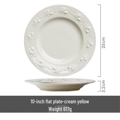 LISM French Embossed Ceramic Cake Plate
