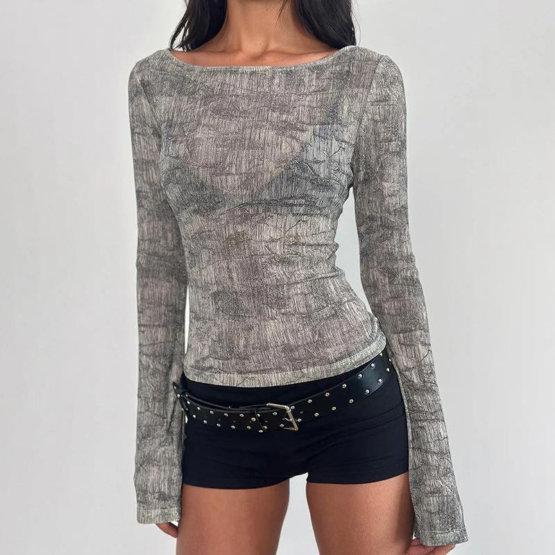 Off-Shoulder Floral Animal Print Slimming T-Shirt for Summer and Autumn