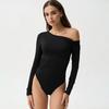 Fashion New Pleated Long Sleeve Slim Fit Sexy Rompers Women Jumpsuits Solid Elegant Base Bodysuits for Women Casual Skew Collar Ladies Jumpsuit 26162