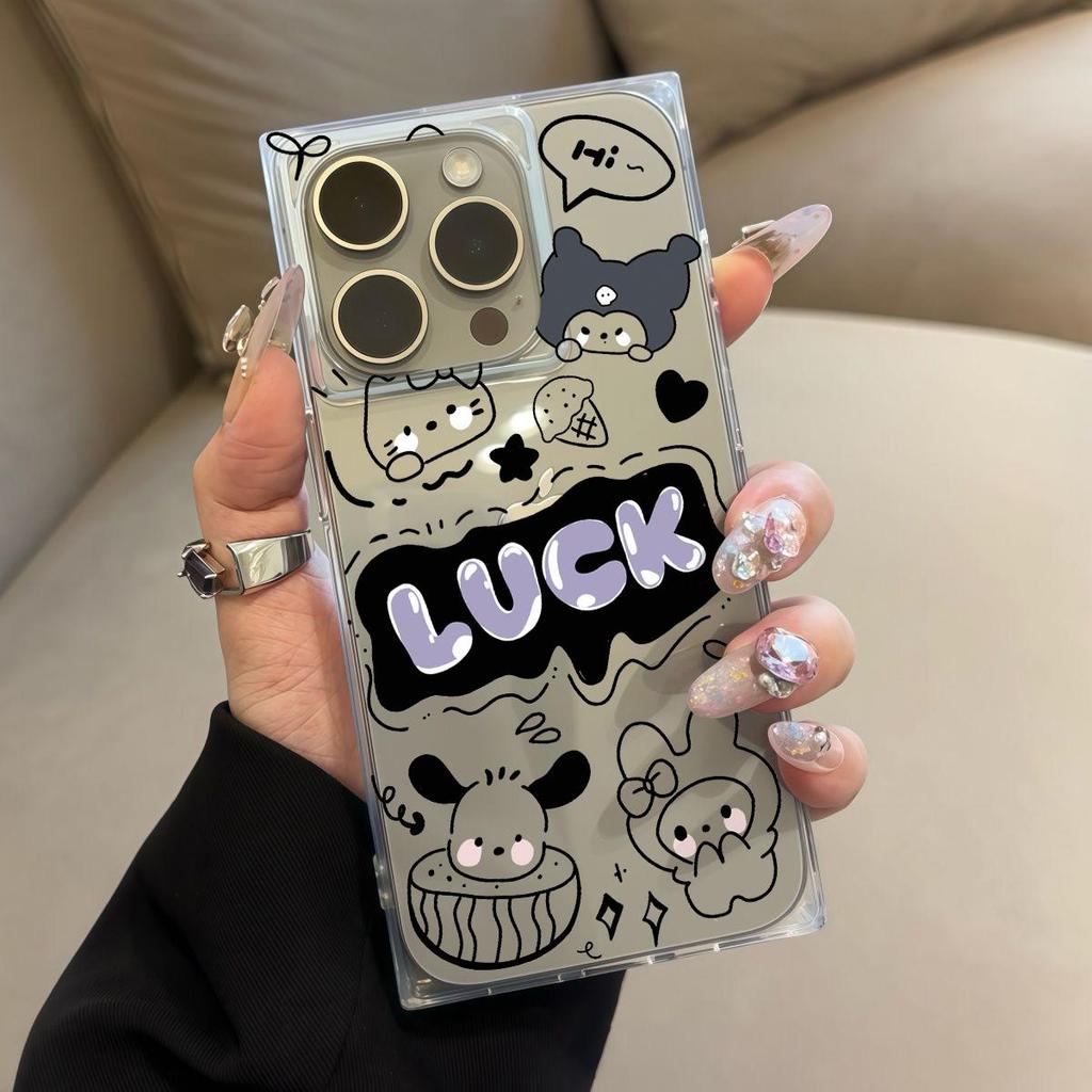 Transparent Square Back Tube Case Casing Protection For iPhone 14 Pro Max 13 16 ProMax 15 Plus 11 12 Anti-Oxygen,Lucky Cartoon Pattern