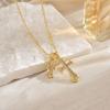 Double Cross Pendant Necklace Couples Titanium Steel Charm With Colored Cubic Zirconia Gold Rose Chain