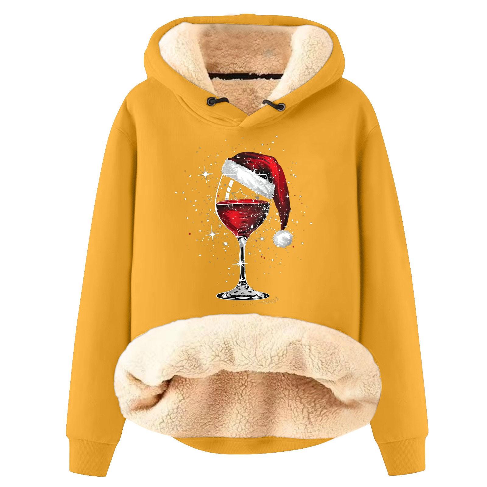 

Женская модная толстовка с капюшоном и рождественским принтом, утепленная, свободная, с капюшоном XL жёлтый