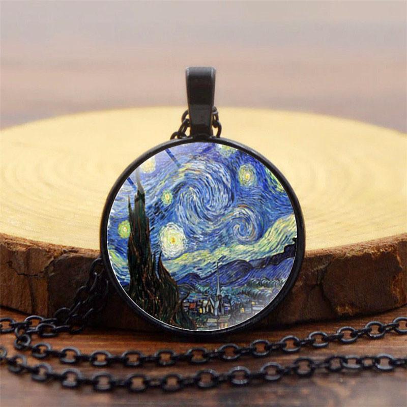 Unikt Gogh Van Stjernenatt Anheng Halskjede Med Slitesterk Legeringsmateriale Design Unisex
