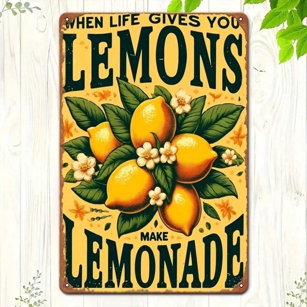 Vintage Metal Tin Sign Lemon Lemonade 8x12 Inch Rustic Iron Wall Art Floral