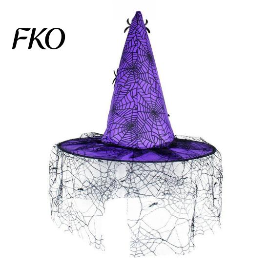 Halloween Witch Hat Wizard Hat, Adult Kids Cosplay Cone with Spider Leather Web Star Decor, Gothic Party Costume Prop, Trick or Treat Accessory