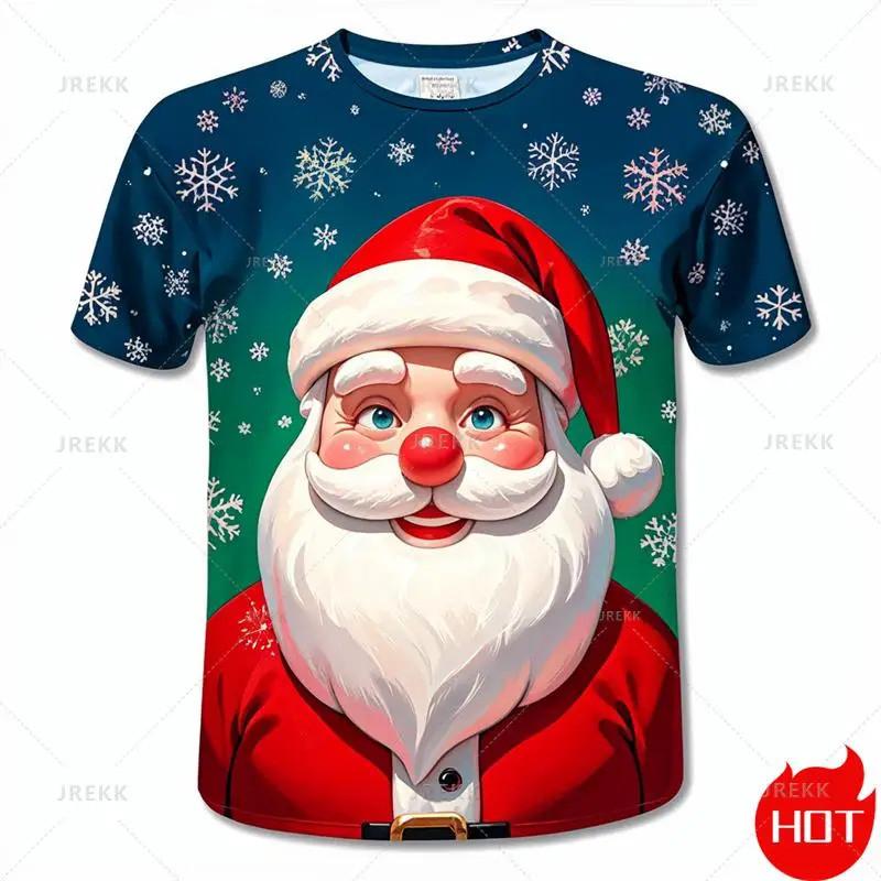Men's T-shirt 3D Christmas Snowflake Print Men's Top Casual Short Sleeved Simple T-shirt Summer Round Neck T-shirt Men's Clothing