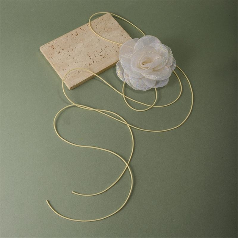 Stylish Lace Rose Clavicle Chain Necklace Long Rope Flower Choker Collarbone Chain Bridals Wedding Party Accessory