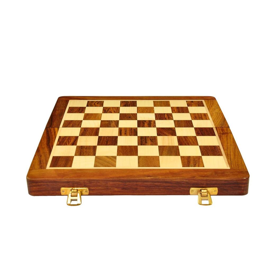 Handmade Foldable Magnetic Chess Board Set Wooden with Magnetic Pieces and Extra Queens for Kids and Adults (10.5x10.5 Inches, Brown)