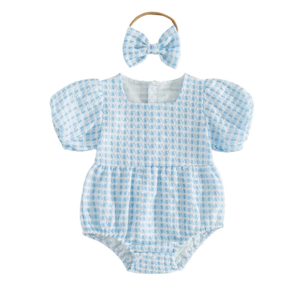 Citgeett Summer Infant Baby Girl Plaid Bodysuit Short Sleeve Jumpsuits Headband Casual Clothes