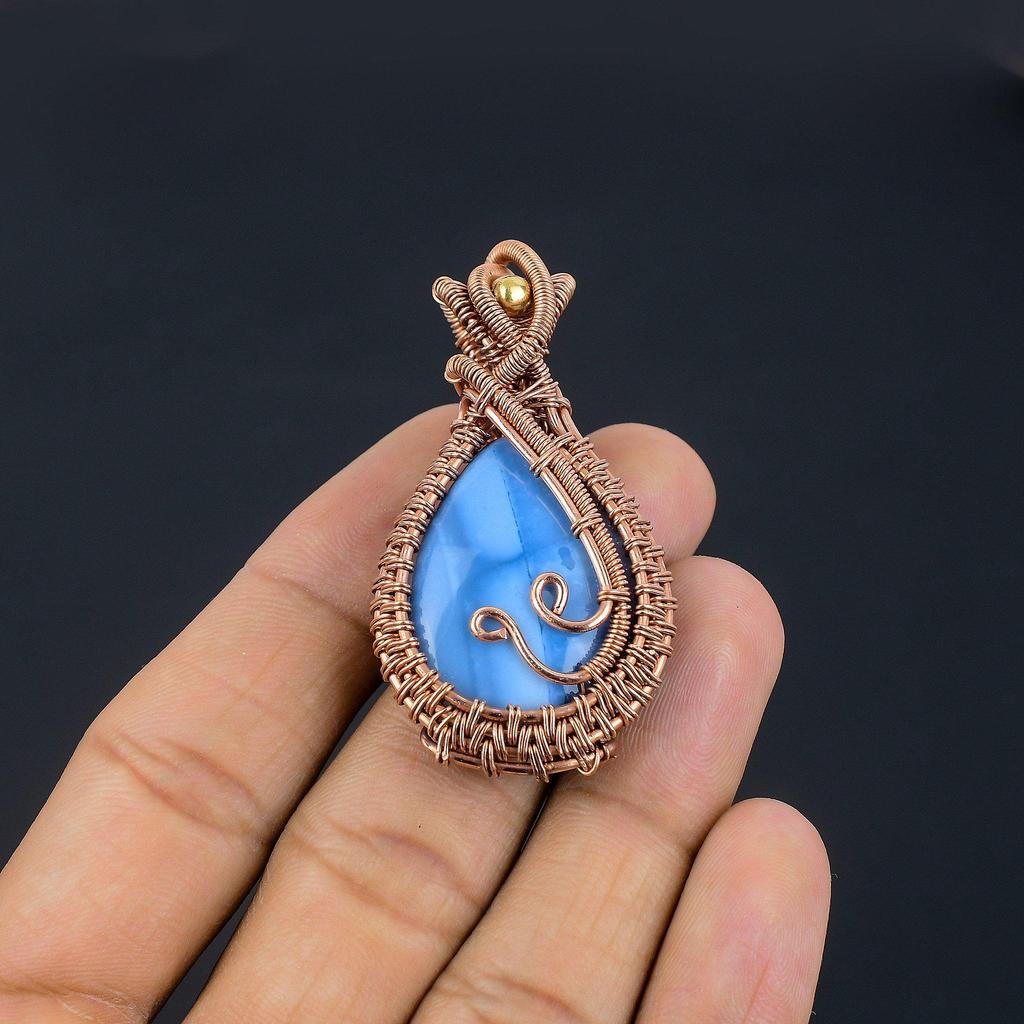 Owyhee Opal Pendant, 999 Copper Wire Wrapped Jewelry, Gemstone Pendant, Gift For Her Handmade Dainty Jewelry