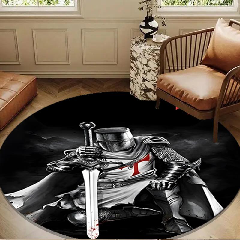 Knightly Warrior In Armor Round Rug for Livingroom,Bedroom, Palyroom, Chair Rug, Area rug, Circle Carpet, Large Size Fan Christmas gift