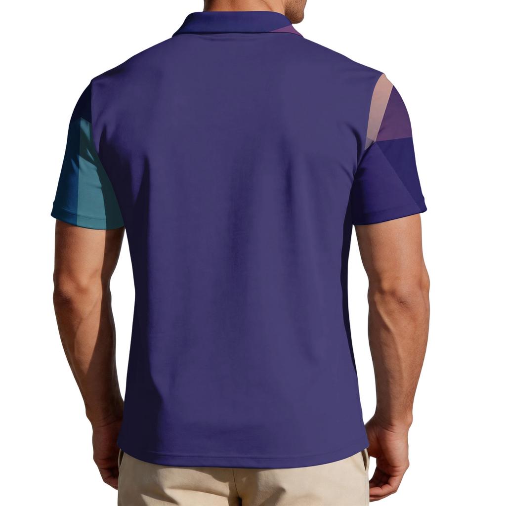 Men's Loose Fit Casual Polo Shirt Short Sleeve Printed Flag Graphic Button Collar Comfortable Summer Top