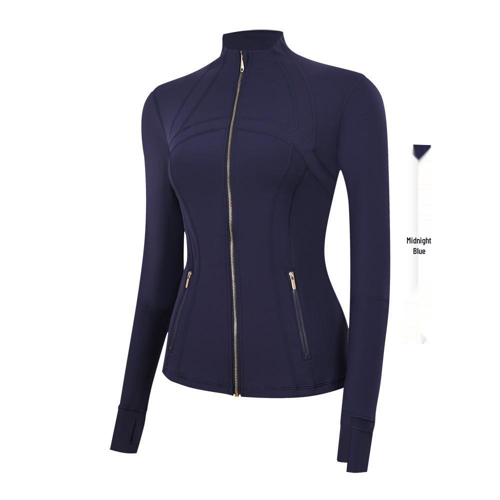 Lulu Women's Slim Fit Stand Collar Yoga Jacket with Gold Zipper – Long Sleeve Sports Fitness Outerwear