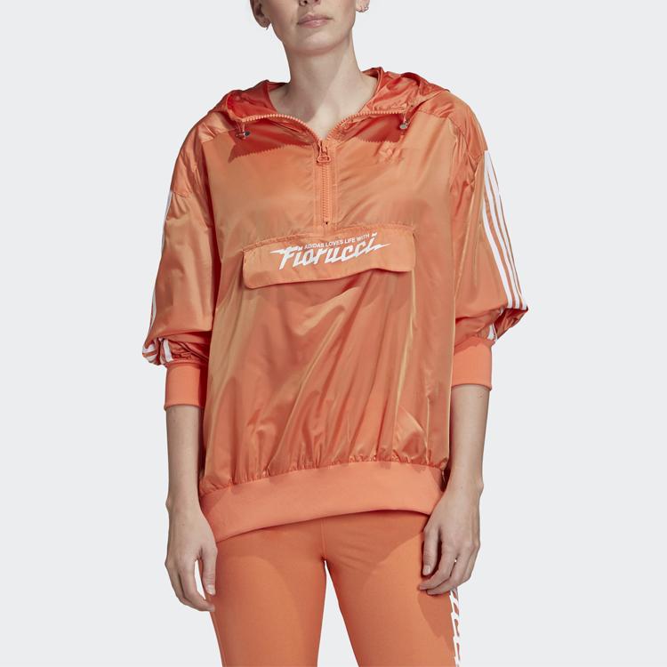 Adidas Originals X Fiorucci Collaboration Half-Zip Hooded Windbreaker Jacket Women Jackets Coral-Pink FL4137