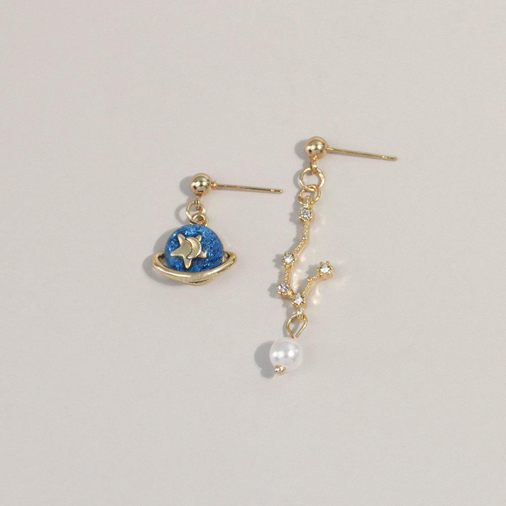 2023 Mori Style Asymmetrical Starry Sky Stud Earrings - French Retro Hong Kong Jewelry