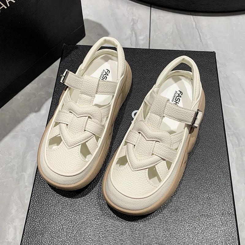 

Модные повседневные спортивные сандалии женские римские сандалии с закрытым носком летние модные полые дышащие туфли женские кроссовки на танкетке размера плюс 40 35 бежевый