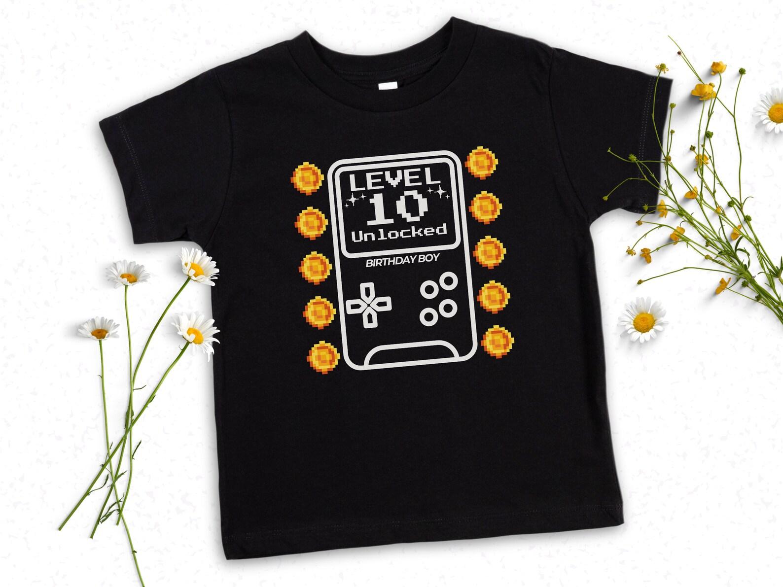 10th Birthday Shirt for Gamer, Cute Boys Tenth Bday Party Tshirt, 10 Year Old Video Game Graphic Tee, Birthday Boy Level 10 Unlocked Funny T 110