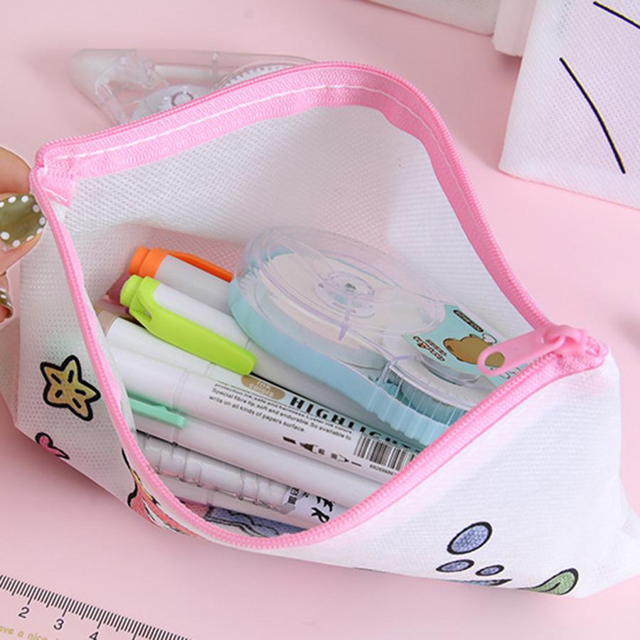 5/10pcs 21cm Non-woven Cartoon Pen Bag Line Pattern Stationery Storage Bag Lightweight Large Pencil Case School Office Supplies