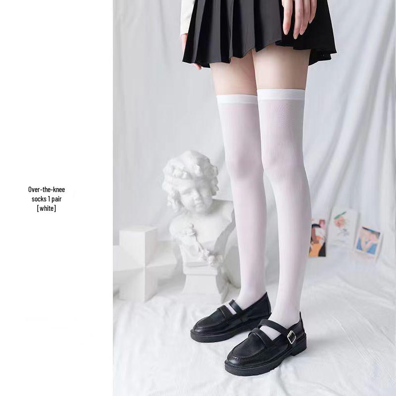 Black and White Cat Paw Over-the-Knee Non-Slip Women's High Socks for Spring and Summer