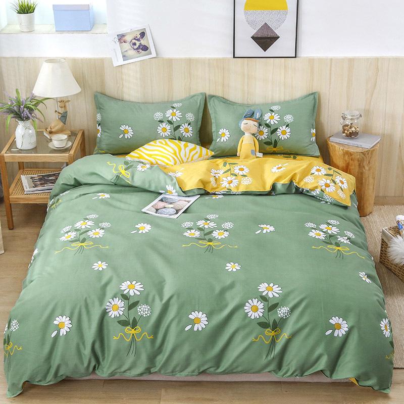 Four Seasons Sengesett 4 stk børstet sengetøy Husholdningsstudent-trykt laken Dynetrekk Putevar for King Queen Beds