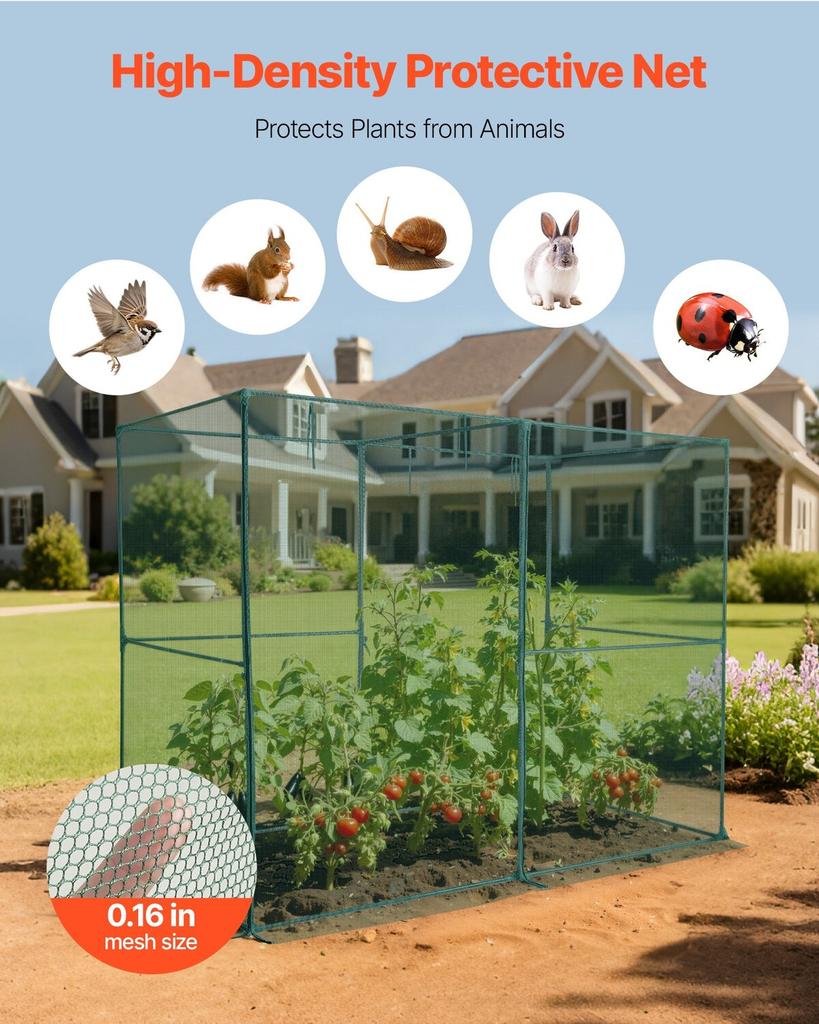 Crop Cage, 2.39 X 1.2 X 1.8 M Plant Protection Tent with Zippered Door, Wind-Resistant Tall Crop Cage, Easy To Install, Outdoor Raised Bed Cover,