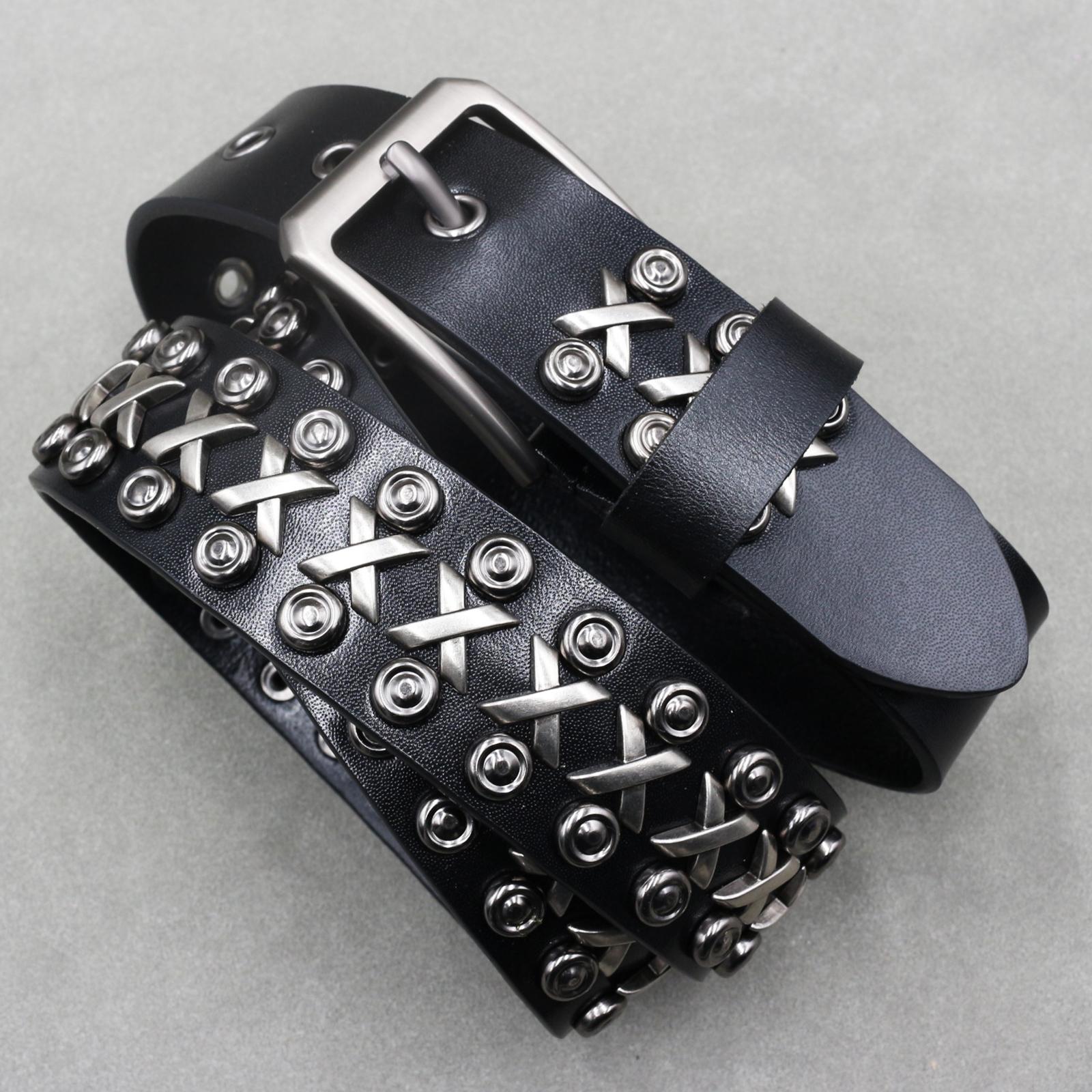 

Metal Rivet Cowboy Belt Genuine Leather Cowskin Men Belt Punk Rivet Jeans Belts for Men Ceinture Homme Cinturones Hombre 125cm