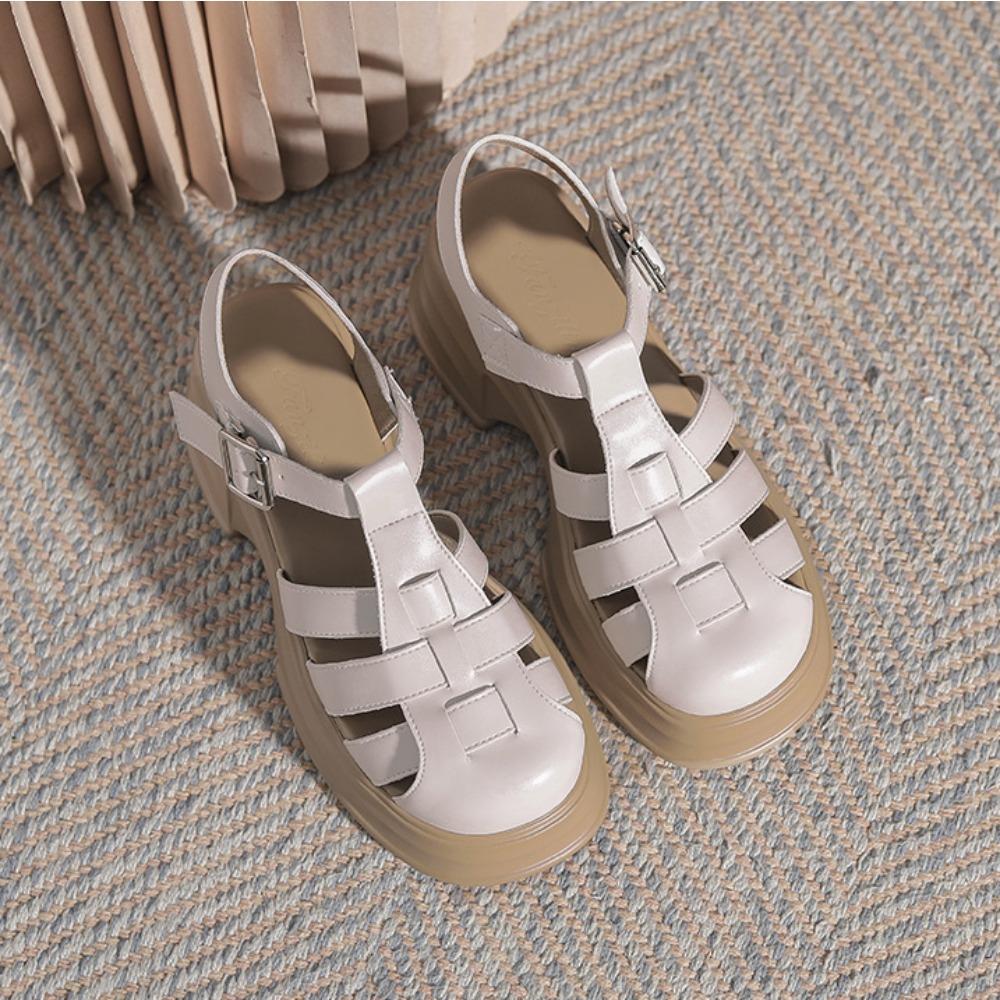 Fashion Baotou Roman Sandals Women's 2025 New Summer Sponge Cake Womens Shoes Thick Heels Retro Hollow Weaving Pig Cage Shoes Sandals