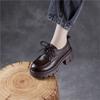 Johnature Genuine Leather Retro Women's Thick Heels Shoes British Style Thick Soled Lace Up Pumps
