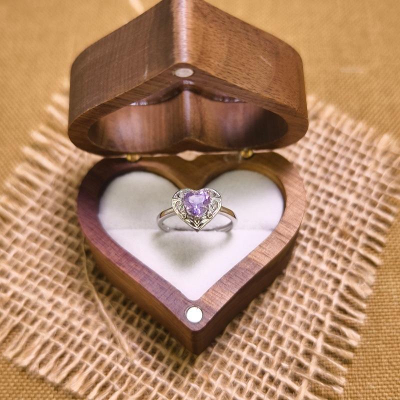 Women s 925 Sterling Silver Heart Jewelry Set, Natural Amethyst Crystal Necklace Earrings Ring, Elegant Gift 925 silver