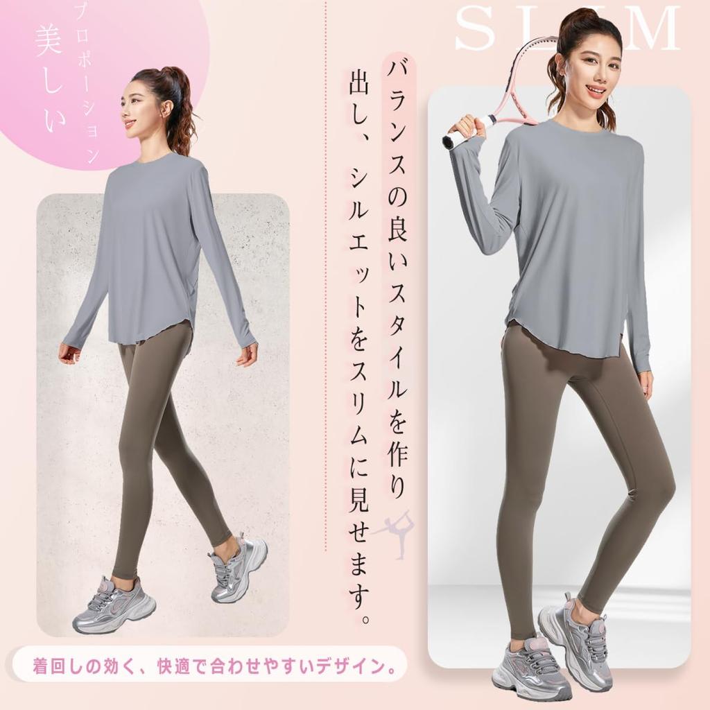 Pluviva Yoga Sports Long Hot Quick Women's Top, T-Shirt, Sleeve, Pilates, Running, Gym, Yoga, Cycling, Fitness, Drying, C012-gr-L