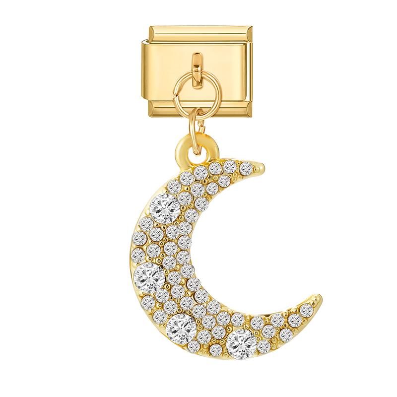 Gold Color Heart Lips Bow Knot Rose Swan Fishbone Pendant Charm Links Fit 9mm Stainless Steel Bracelet DIY Making Men Women Gift