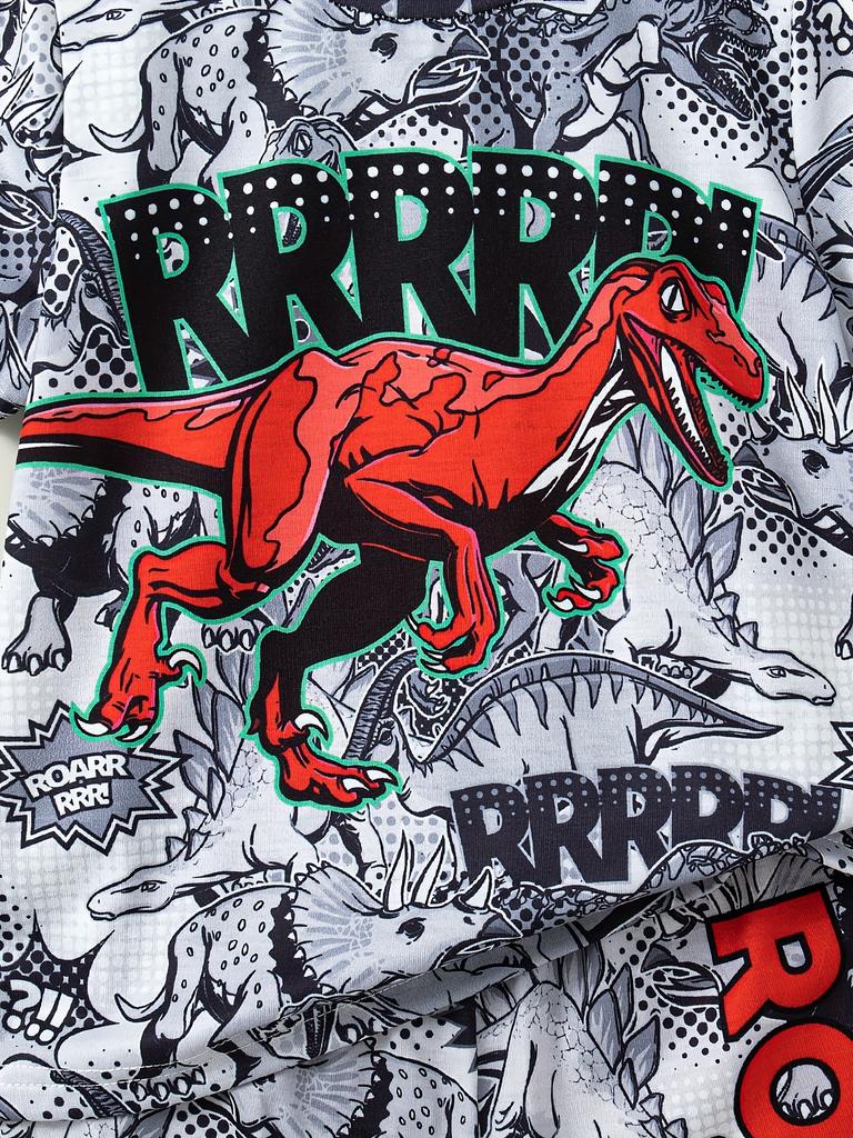 2pcs Boys Fun Dinosaur Print T-shirt & Shorts Set - Soft, Breathable, Stylish - Ideal Cool Summer Wear for Everyday Adventures!