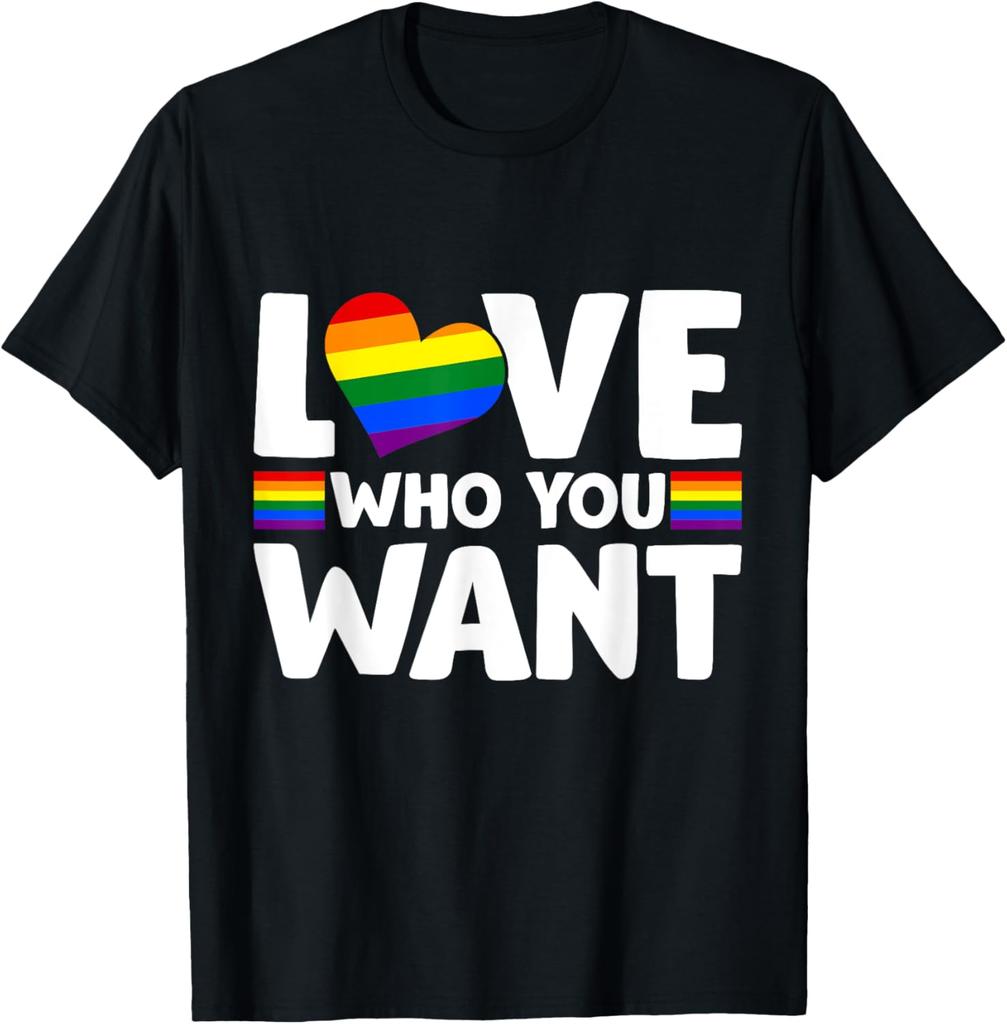 Rainbow LGBTQ Love Who You Want Gay Pride LGBT T-Shirt Woman Man Cotton Printed T-shirt Casual