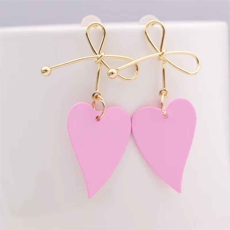 Pink Color Dangle Earrings for Women Korean Fashion Flower Long Hanging Earrings Butterfly Heart Pendants Twist Drop Earrings