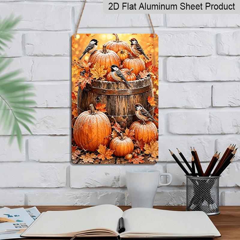 2D Flat, 1pc Thanksgiving Pumpkin Bird Farmhouse Wall Aluminum Sign, Thanksgiving Party Decor, Dining Room Wall Art, Kitchen Farmhouse Decor, Fall