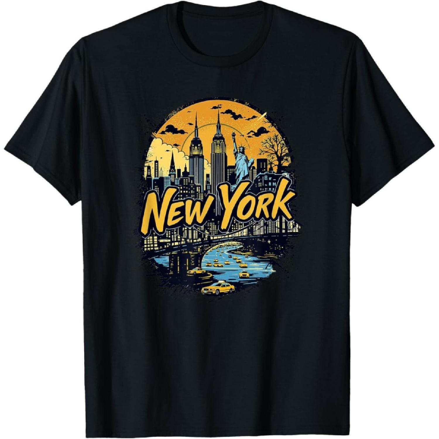Retro NYC New York City Skylines Statue Of Liberty Vintage T-Shirt(1) S