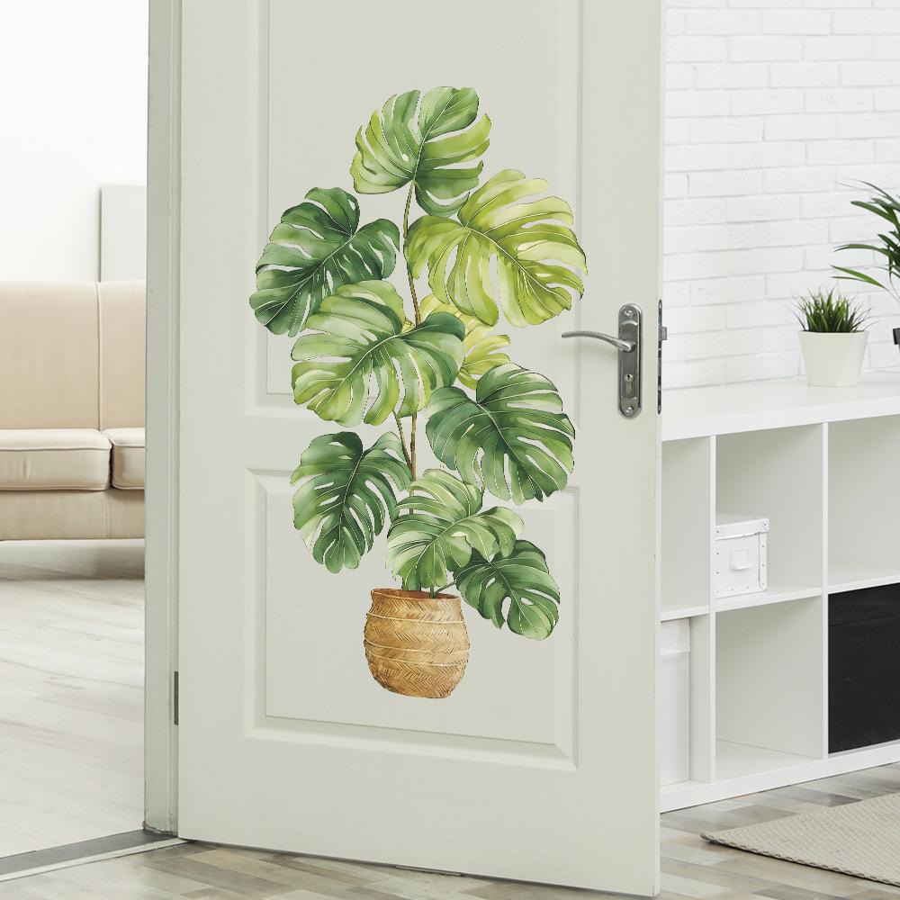 Creative Watercolor Turtle-back Bamboo Potted Plant Wall Decoration Sticker for Home Background Decoration