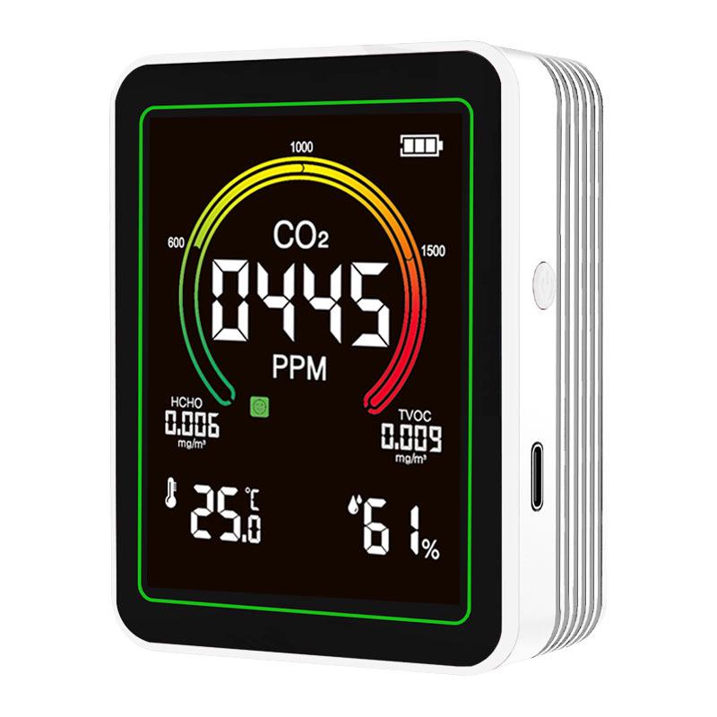 3-in-1 CO2, Temperature, and Humidity Detector with 2.8" LCD and LPG Infrared Sensor.
