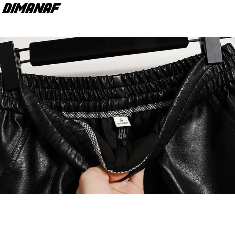 DIMANAF Plus Größe 2023 Herbst Winter Neue Schwarz PU Leder Casual Shorts Frauen Lose Breite Bein Hosen Kurze Hosen