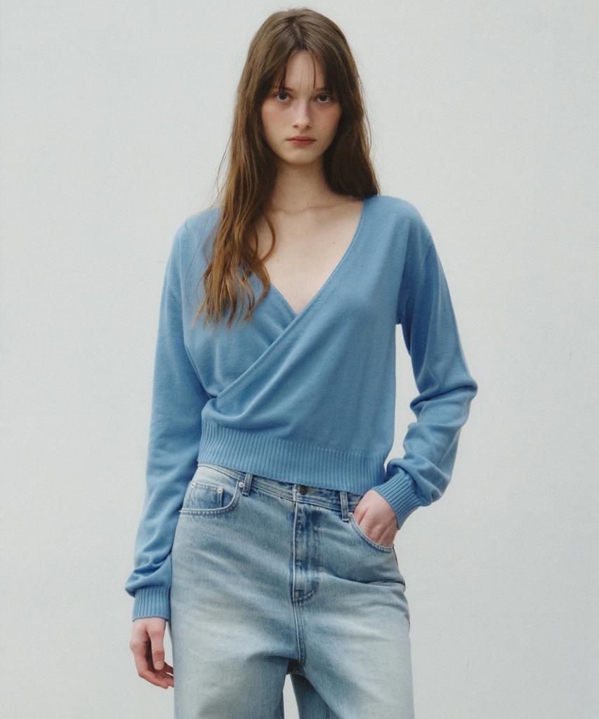 CITTA Wool Blended Pullover Wrap Knit_Ctk263(Sky Blue)