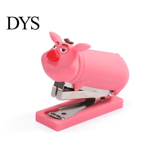 Small Desktop Stapler for Office Desk Mini Cartoon Stapler, Cute Pig Shape, Portable Lightweight PVC Easy Use Daily Homework Shell Binding Tool,