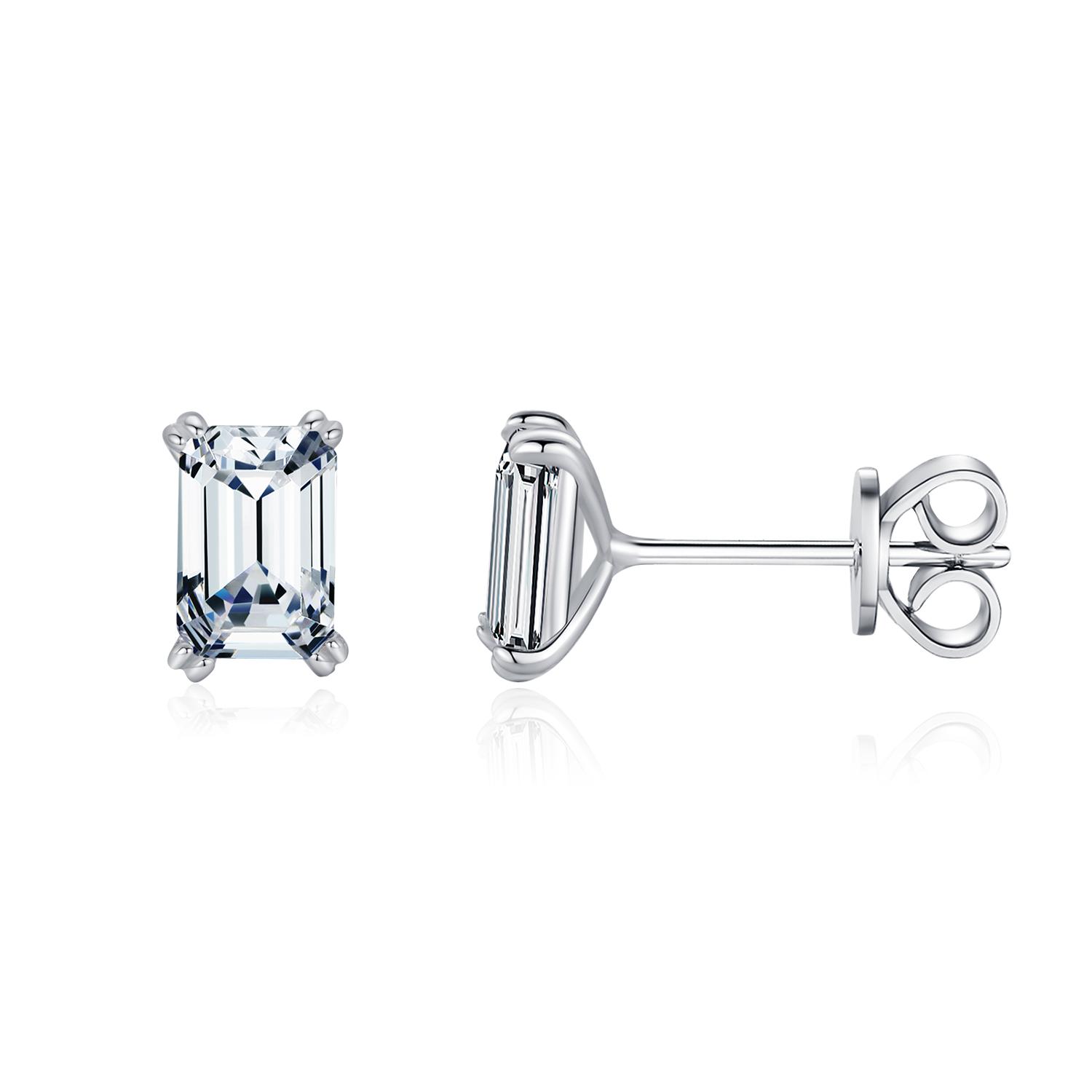 

925 Sterling Silver Simple Emerald Cut CZ Stud Earrings Hypoallergenic Earrings For Women Wedding Engagement Fine Jewelry