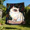 1pc Colorful Cat Artwork Throw Blanket Polyester Fiber, Lightweight Flannel, Soft & Warm, All Season Use for Outdoor, Camping